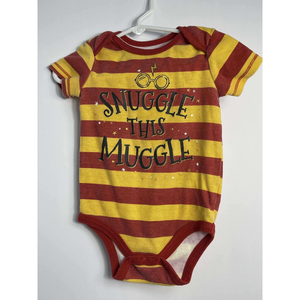 Harry Potter Baby Onesie 12M Yellow Red Stripe Snuggle This Muggle Outfit